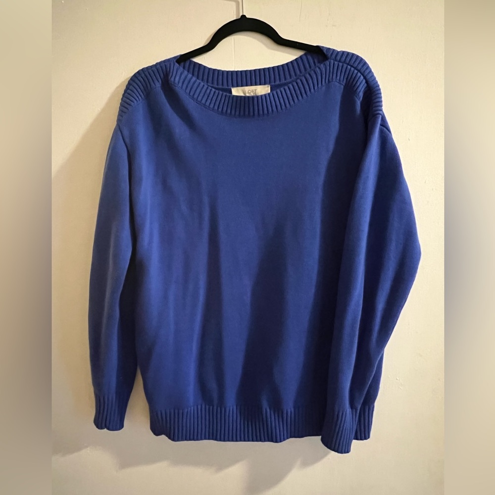 Loft Drop Shoulder Boatneck Sweater Emerald Blue M